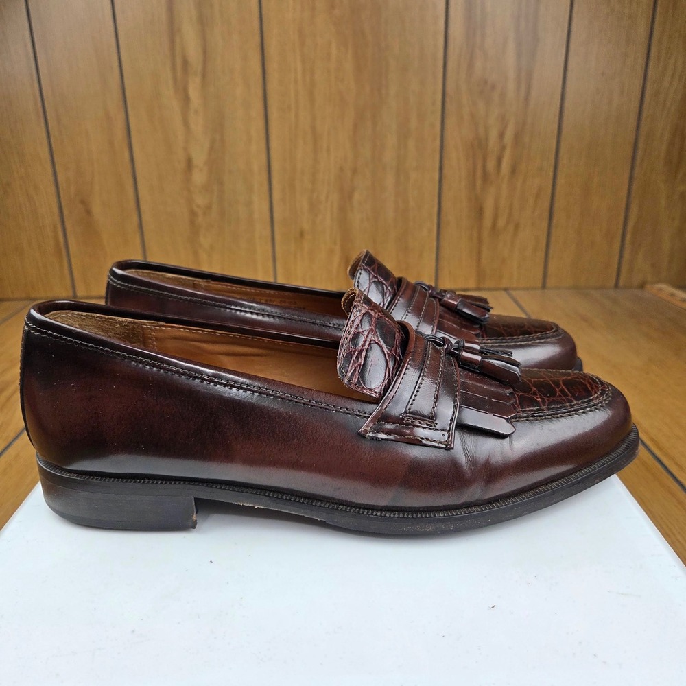 Bostonian Florentine Mens 9.5 M Burgundy Leather Croc Kiltie Tassel Loafers